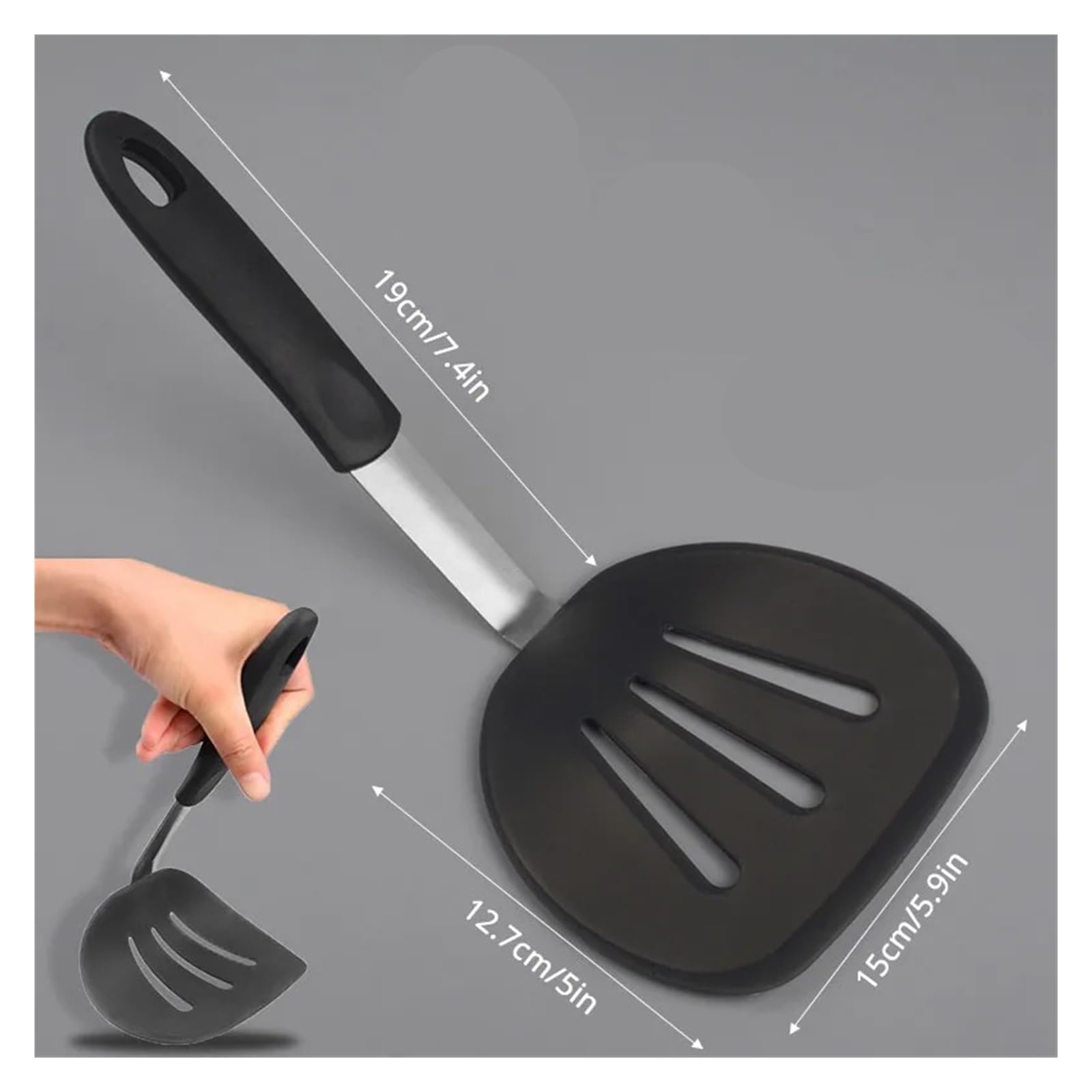 Spatule en Silicone, large tourneur de crêpes antiadhésif avec poignée acier inoxydable, cuisine