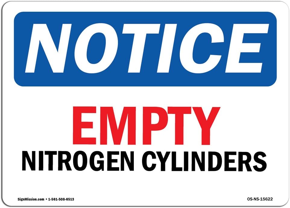 OSHA Notice Signs Notice Empty Nitrogen Cylinders Sign