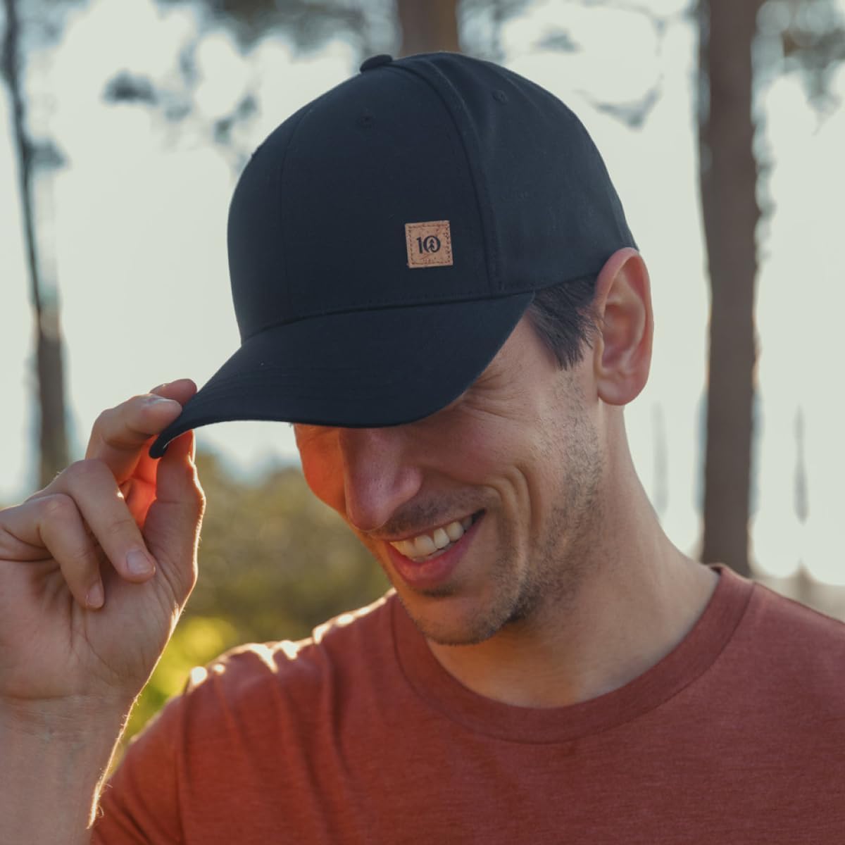 tentree Cork Logo Baseball Snapback Cap – Organic Cotton, Adjustable Fit, 2-Way Stretch Fabric, Eco-Friendly, Sustainable Classic Design – Meteorite Black - One Size