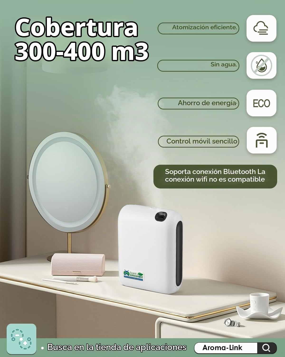 Mxmoonant Difusor de Aceite Esencial sin Aguacon con Niebla Fría, Que Cubre 60-100㎡, Botella de Aceite de 200ml, de Pared, App Control&Timer, para Habitación Grande, Hotelaria, Restaurante