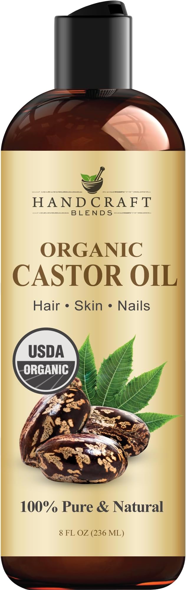 Handcraft Blends Organic Castor Oil 8 Fl Oz | 100% Pure and Natural | Premium Grade Carrier Oil | Hair, Eyelashes and Eyebrows | Hair and Body | Expeller-Pressed | Hexane-Free