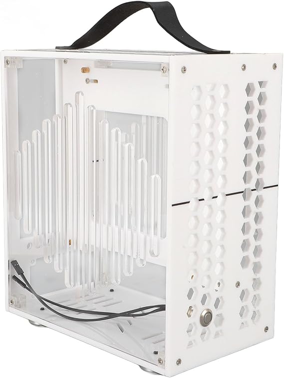 Miniature ITX PC Case, 23x20.5x12cm Desktop Computer Gaming Case, 360 Degree Open Hollow Airflow Case, DIY Desktop ITX Chassis (White)