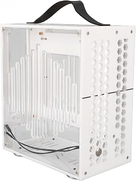 Miniature ITX PC Case, 23x20.5x12cm Desktop Computer Gaming Case, 360 Degree Open Hollow Airflow Case, DIY Desktop ITX Chassis (White)
