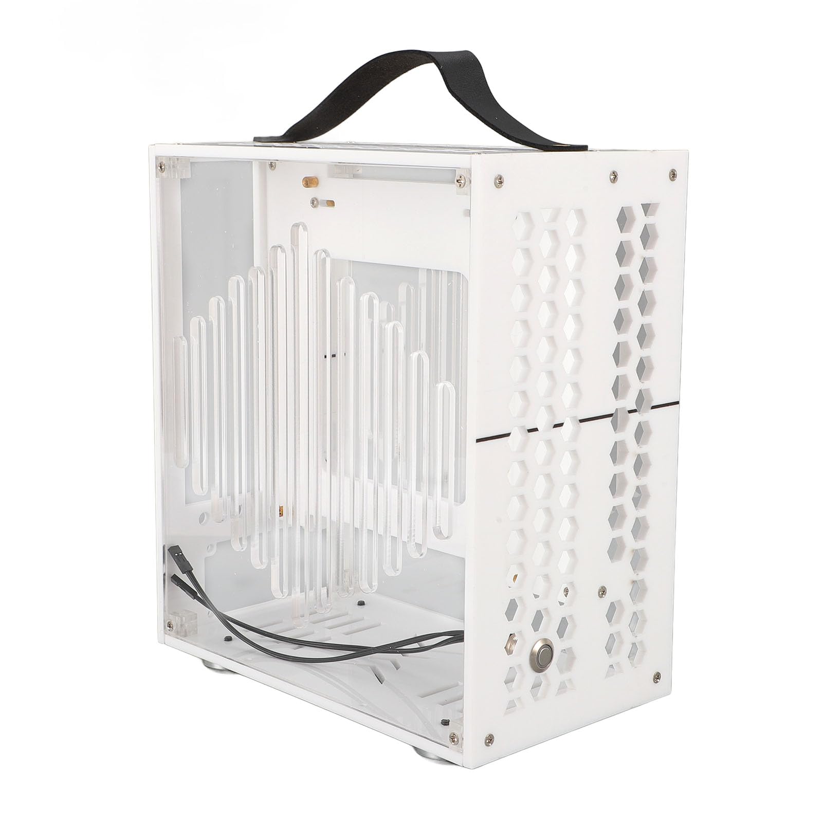 Emoshayoga Miniaturowa Obudowa Komputera ITX Przenośna Akrylowa Obudowa Komputera dla Majsterkowiczów 23x20,5x12cm Przezroczysty Przepływ Powietrza 360 Stopni (Biały)