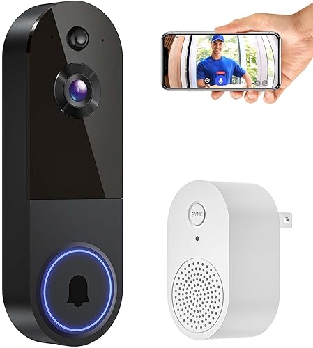 Timbre de puerta seguro inalámbrico, timbre seguro sin cargo mensual, timbre de video inalámbrico Wi-Fi, visión nocturna, audio bidireccional, forma