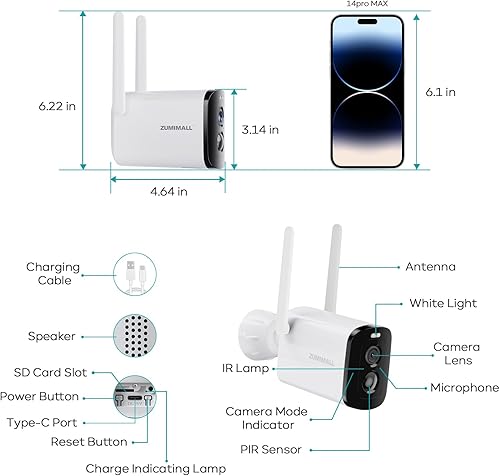 Miniatura 9 de ZUMIMALL Cámara de seguridad inalámbrica para exteriores, cámara de seguridad alimentada por batería de 2K, cámaras de seguridad para exteriores con