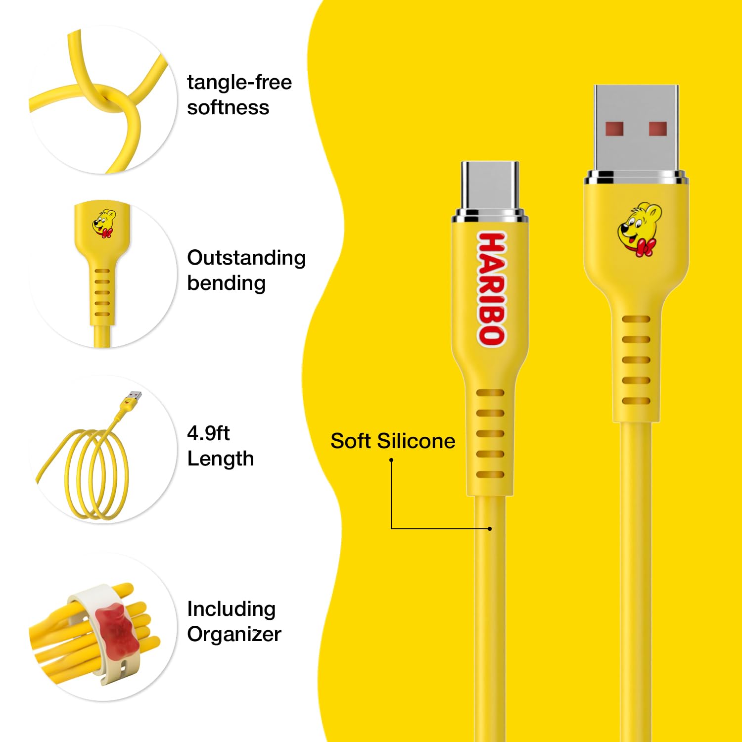 Haribo - Cable USB C a USB A (2 unidades, 5 pies), carga rápida, USB 2.0 Gummy Bear Style Cables de carga para iPhone, Samsung Galaxy