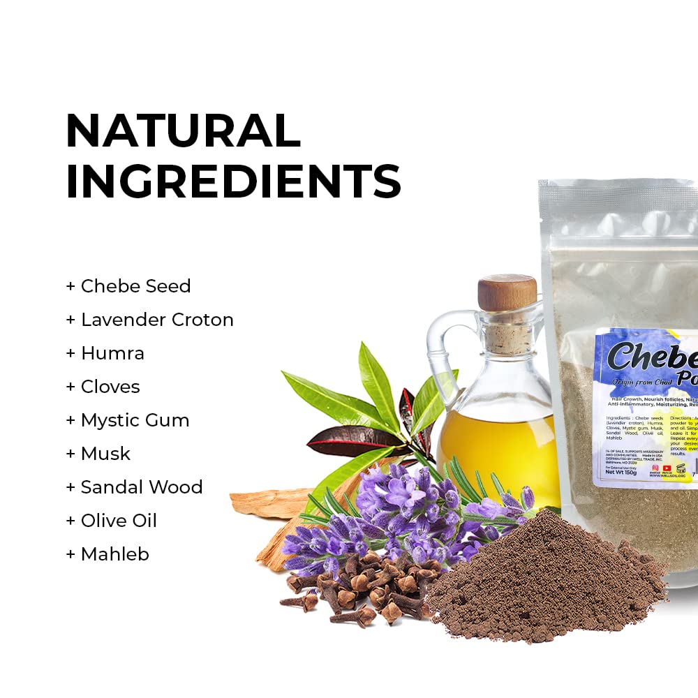 Well's Oil Hair Care Powder, Chebe, 17.6 oz, 100% Pure, Natural Dried Herbs for DIY, Perfect for Skin Care, Chemical Free, Ideal for All Hair Types