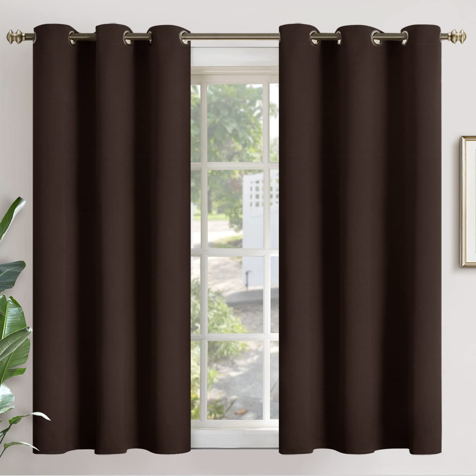 YoungsTex Brown Blackout Curtains 45 Inch Length for Window - Short Thermal Insulated Drapes with Grommet Chocolate Room Darkening for Kitchen Bedroom, 2 Panels, 42 x 45 Inch — image 1