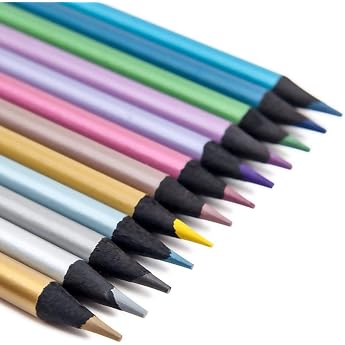 12 colored pencils metallic colors for coloring drawing and greeting card making
