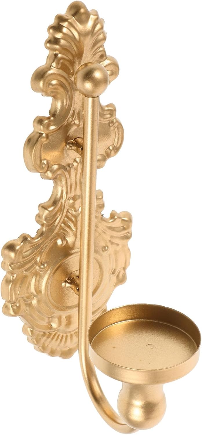 HANABASS Cast Iron Candle Wall Sconce Metal Wall Hanging Sconce Vintage Candle Holder Gothic Decorative for Living Room Bedroom Home Weddings Event Yard Channel, Golden