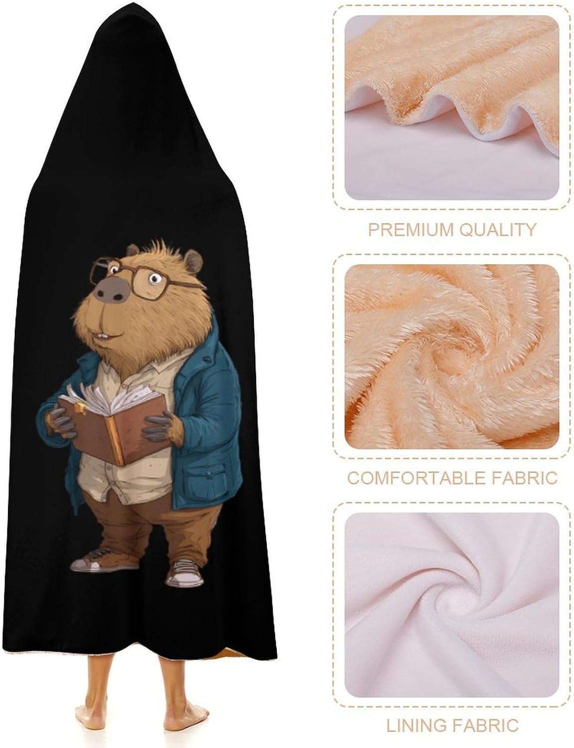 Capybara Book Wearable Blanket Oversized Throw Cape | Cozy Hooded Blanket Gifts for Women Men