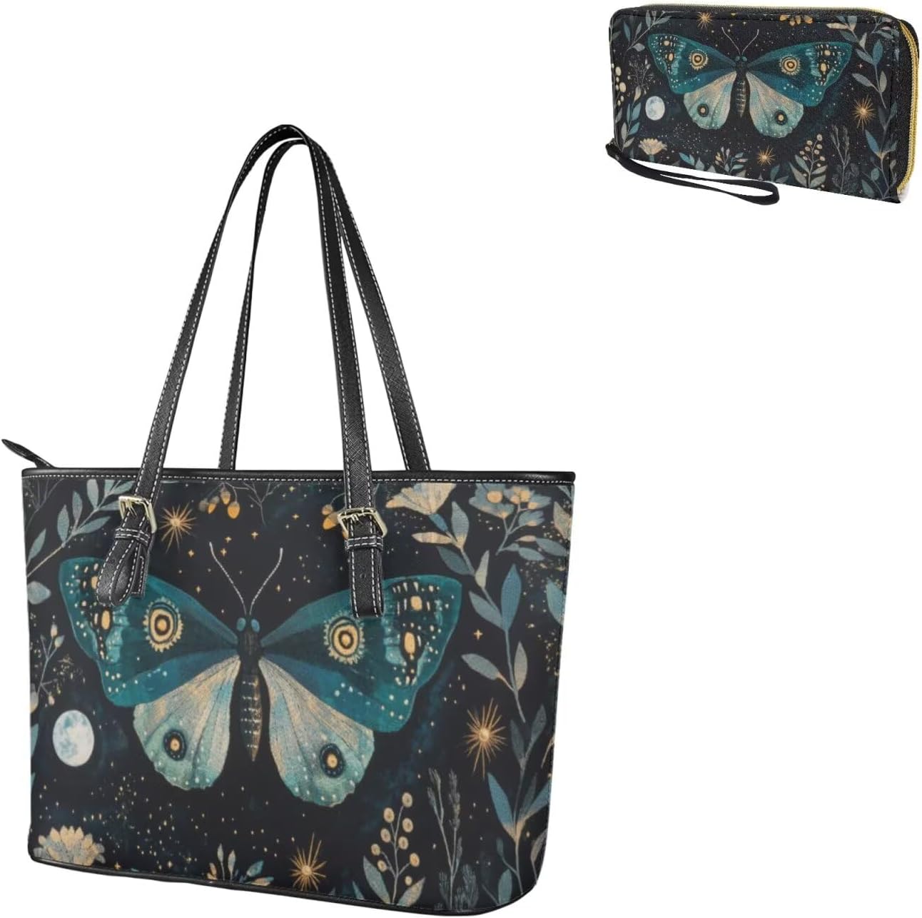 Womens Work Tote Bag Large Shoulder Purses 2 Pcs Leather Wallet for Cards