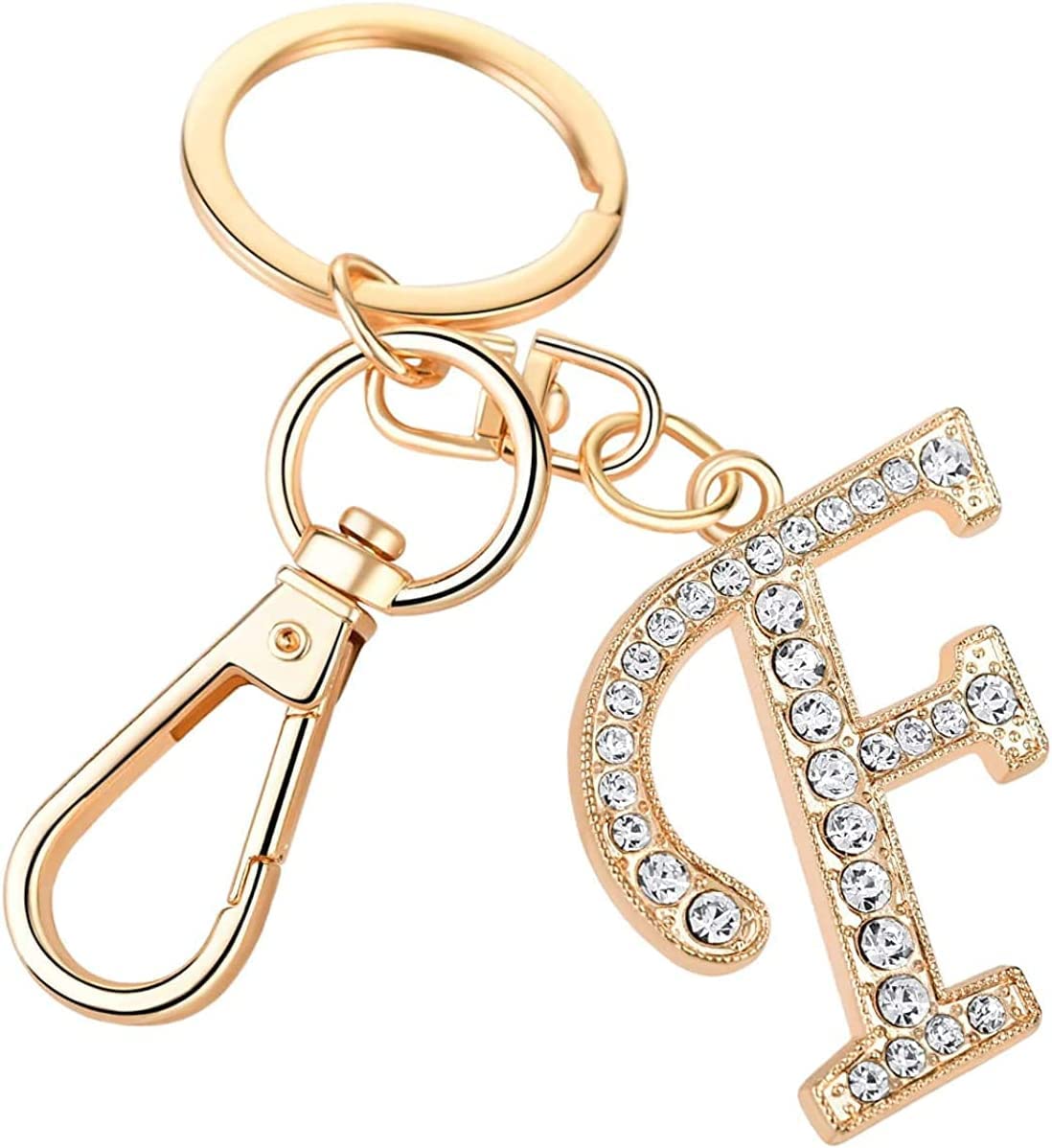 Rohans Womens Gold Plated Alloy Car Key Ring with Crystal Rhinestone Alphabet Initial Letter Keychain (F)