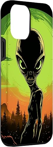 Vista 12 de iPhone 14 Pro Cute Green Alien Head UFO Space Face Alien Case