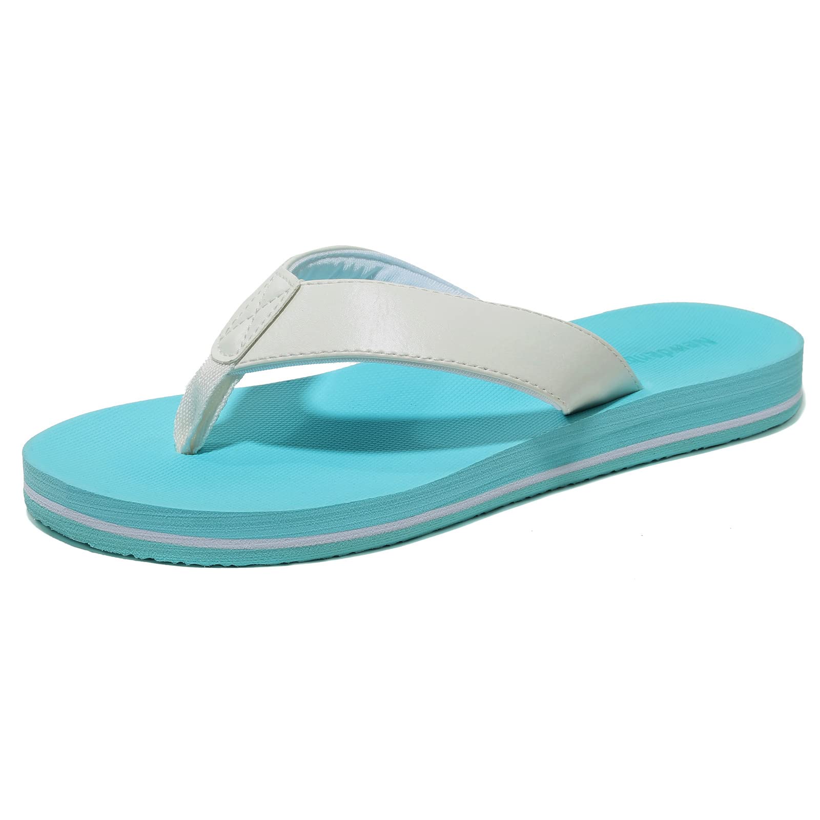 Photo 1 of ** VERY USED** NewDenBer Women's Comfortable Flip Flops Lightweight Arch Support Non Slip Summer Leather Thong Sandals (7.5 B(M) US, Blue)