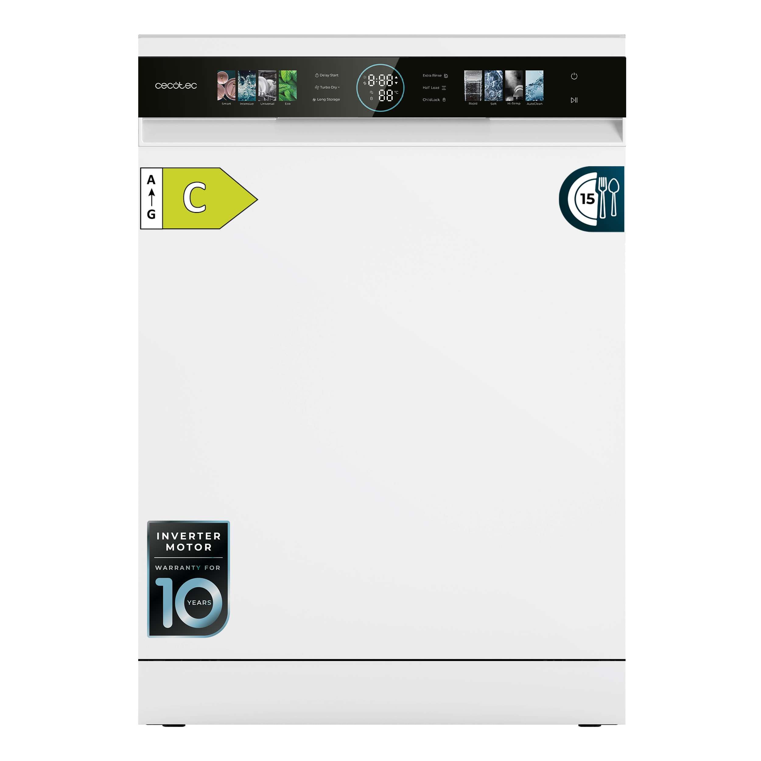 Cecotec Bolero Aguazero 6620 C Lave-vaisselle Compact 60 cm 1850W 15 Couverts 8 Programmes Moteur Inverter Écran FullColor XXL Smart Wash Turbo Dry+ AutoClean Demi-charge Départ Différé