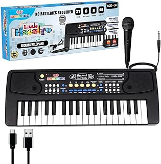 Wembley Kids Piano with Mic - Rechargeable & Portable Electronic Keyboard Musical Toy for Beginners Boys & Girls Ages 3-9 Years with Recording, 37 Key