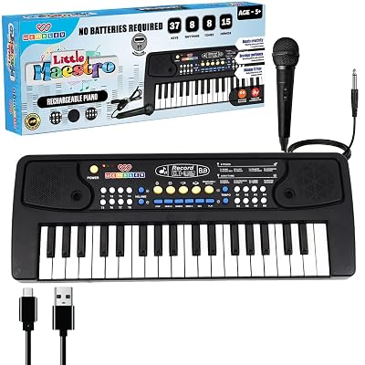 Wembley Kids Piano with Mic - Rechargeable & Portable Electronic Keyboard Musical Toy for Beginners Boys & Girls Ages 3-