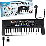 Wembley Kids Piano with Mic – Rechargeable & Portable Electronic Keyboard Musical Toy for Beginners Boys & Girls Ages 3-9 Years with Recording, 37 Keys, 8 Rhythms, 8 Tones, 6 Demos Function – Black