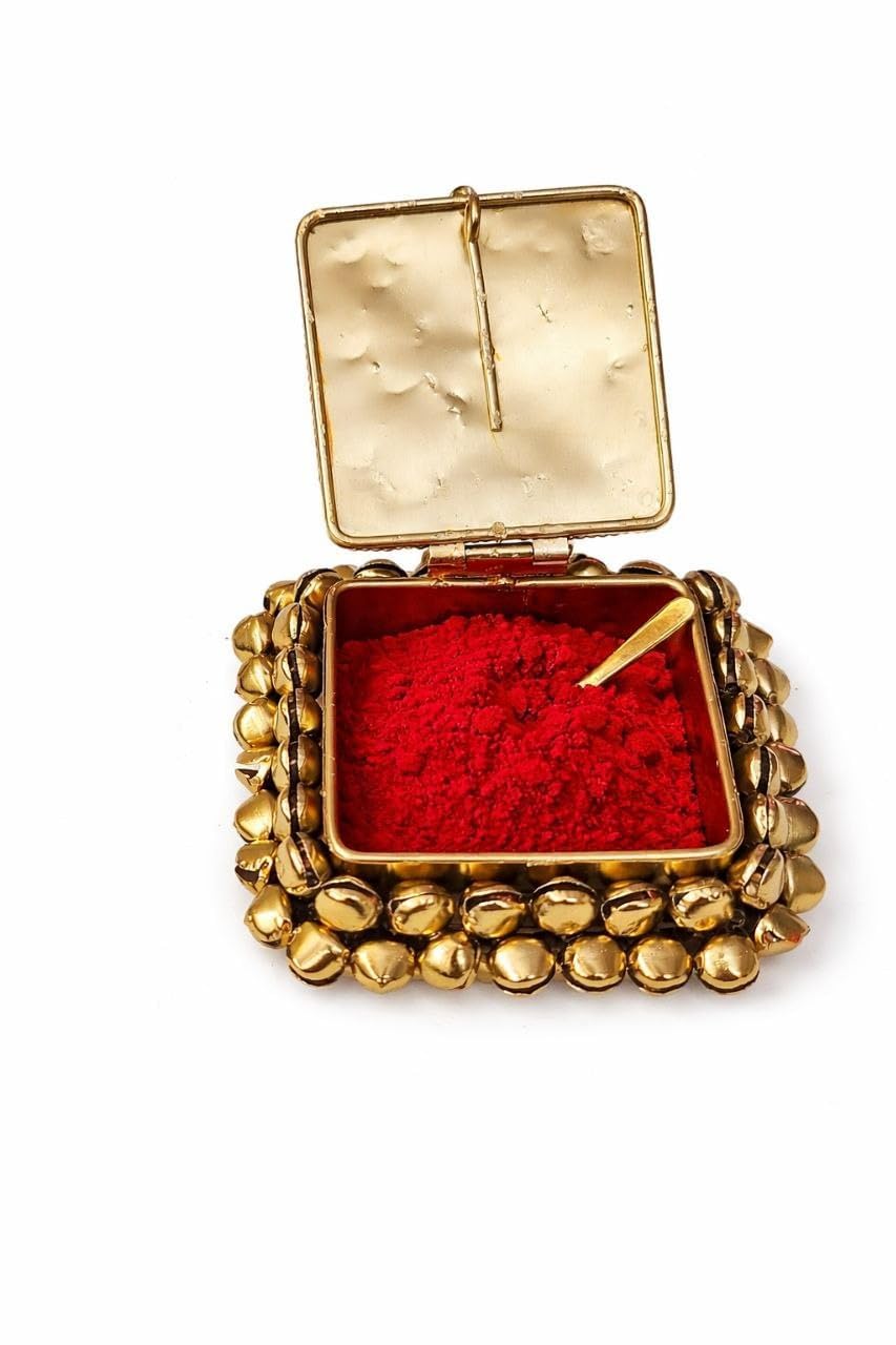 Decorative Kumkum Dabbi Metal Kumkum Box Antique Haldi Kumkum Box Crystal Studded Sindoor Dani Pooja Kumkum Container Traditional Roli Box for Diwali Wedding Return Gift Home Decor-image-36