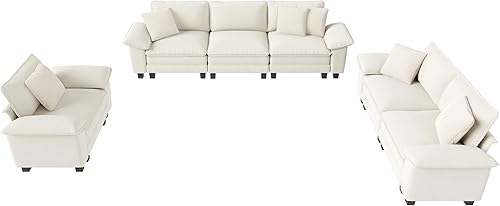 Miniatura 8 de Juego de sofá modular Cloud en forma de U, asiento profundo de 3 piezas, sofá modular de 6 plazas y brazos extraíbles, felpilla de felpa para sala