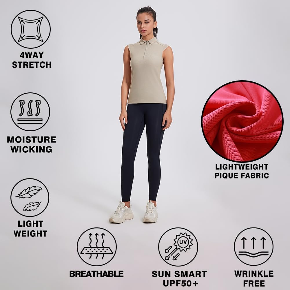 Women's Sleeveless Golf Polo Shirts UPF 50+ 1/4 Zip Tennis Tank Tops Quick Dry Outdoor Athletic Shirt - Image 5