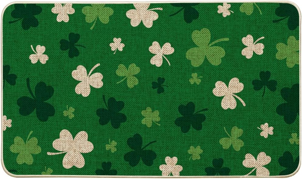 Artoid Mode Green Cute Shamrock St. Patrick's Day Doormat, Home Decor Low-Profile Switch Rug Door Mat Floor Mat for Indoor Outdoor 24x35 Inch