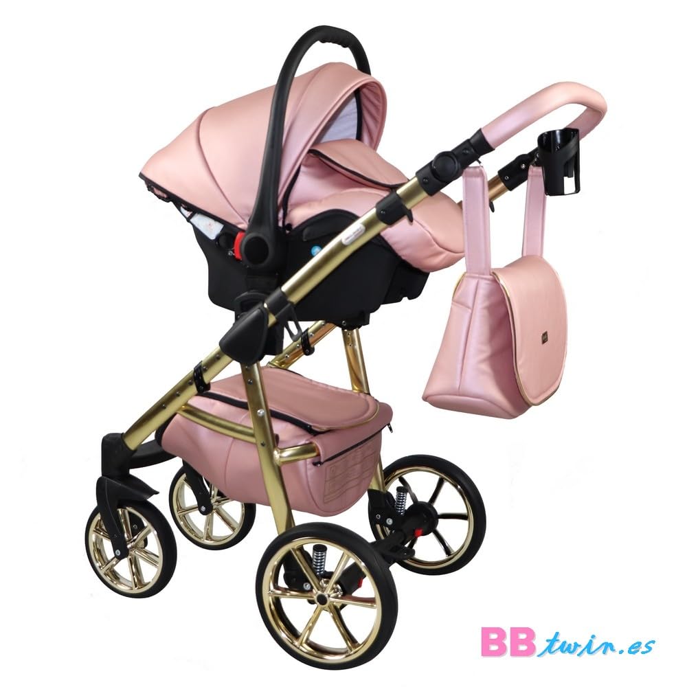 Passeggino MAMI Sojan BBtwin Trio 3in1 ecopelle e dettagli dorati argentati passeggino completo 3 pezzi (pink)