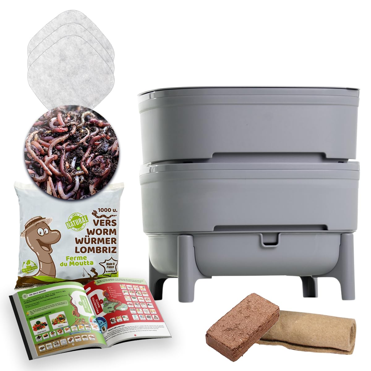 Lombricomposteur Worm Café Moutta - 2 Plateaux + 250g Vers Compost