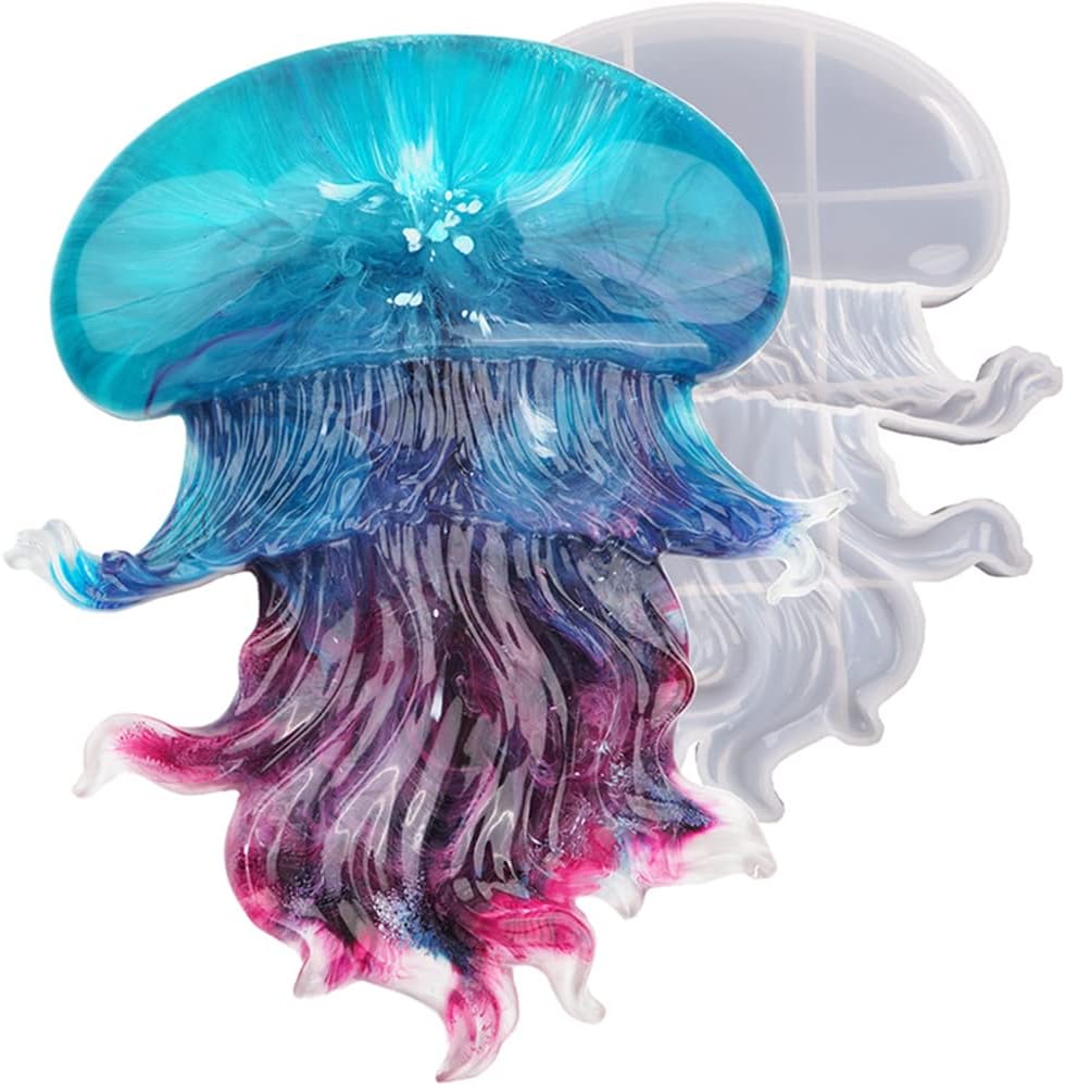 Crystal Resin Molds Jellyfish Shape Moulds Cute Marine Animal Epoxy Silicone Crafts Art Compatible with Kids Teens Gift
