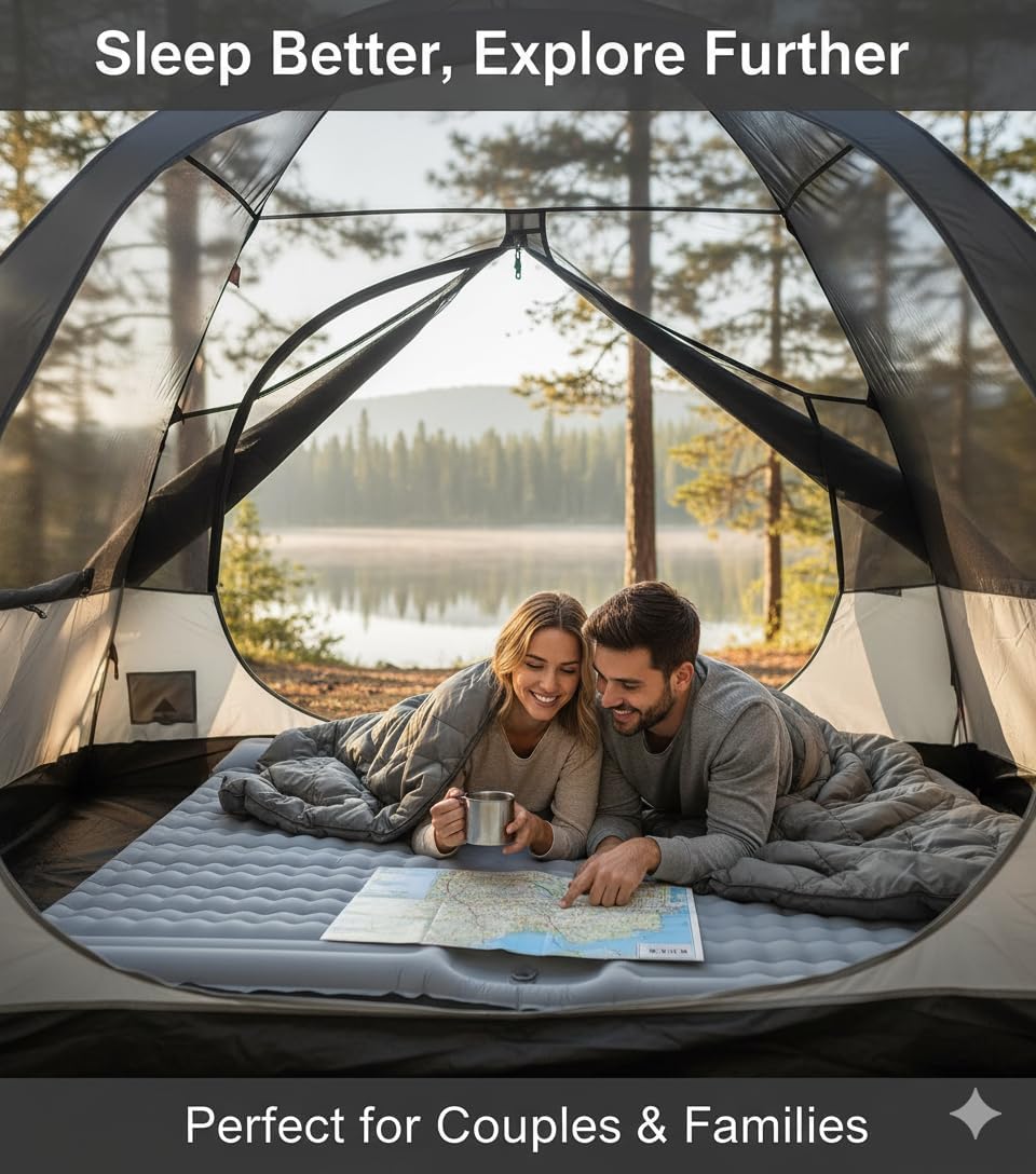 HI FINE CARE Double Camping Pad for 2 Person – Inflatable Sleeping Pad for Tent Camping & Backpacking – Lightweight, Waterproof & Quick Inflation – 4” Thick for Camping, Travel & Guests