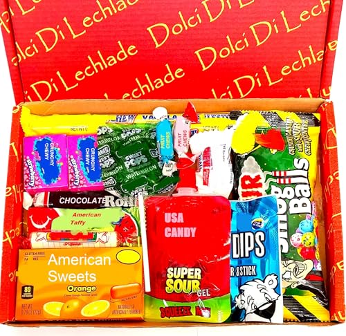 Dolci Di Lechlade American Sweets Gift Box American Candy Chocolate Sour Sweet Hamper Birthday Christmas USA Advent Secret Santa Stocking Filler Selection Treat Present