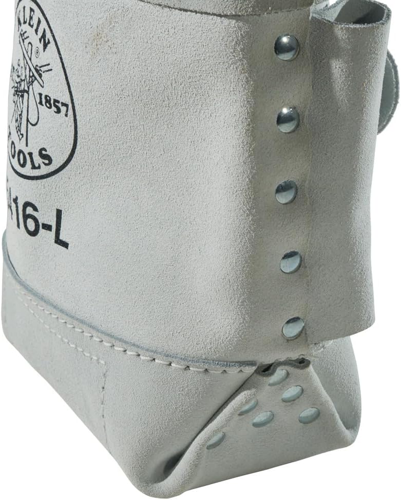 Klein Tools 5416L Tool Pouch, Leather Bull-Pin and Bolt Bag, Tunnel Loop Connection, Reinforced Bottom, 5 x 10 x 9-Inch