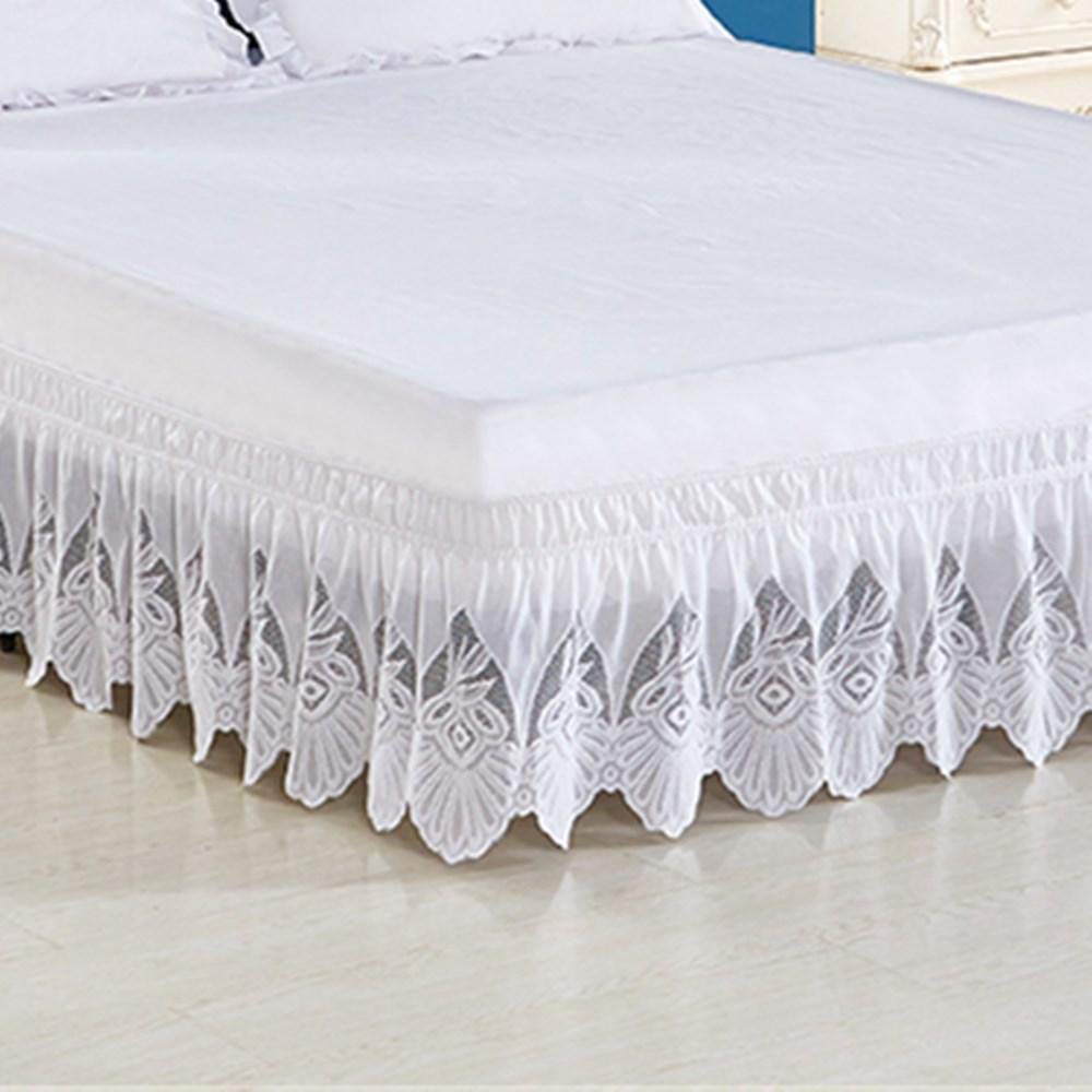 Cache-sommier amovible anti-poussière housse matelas à volants jupe de lit dentelle blanc 150x200