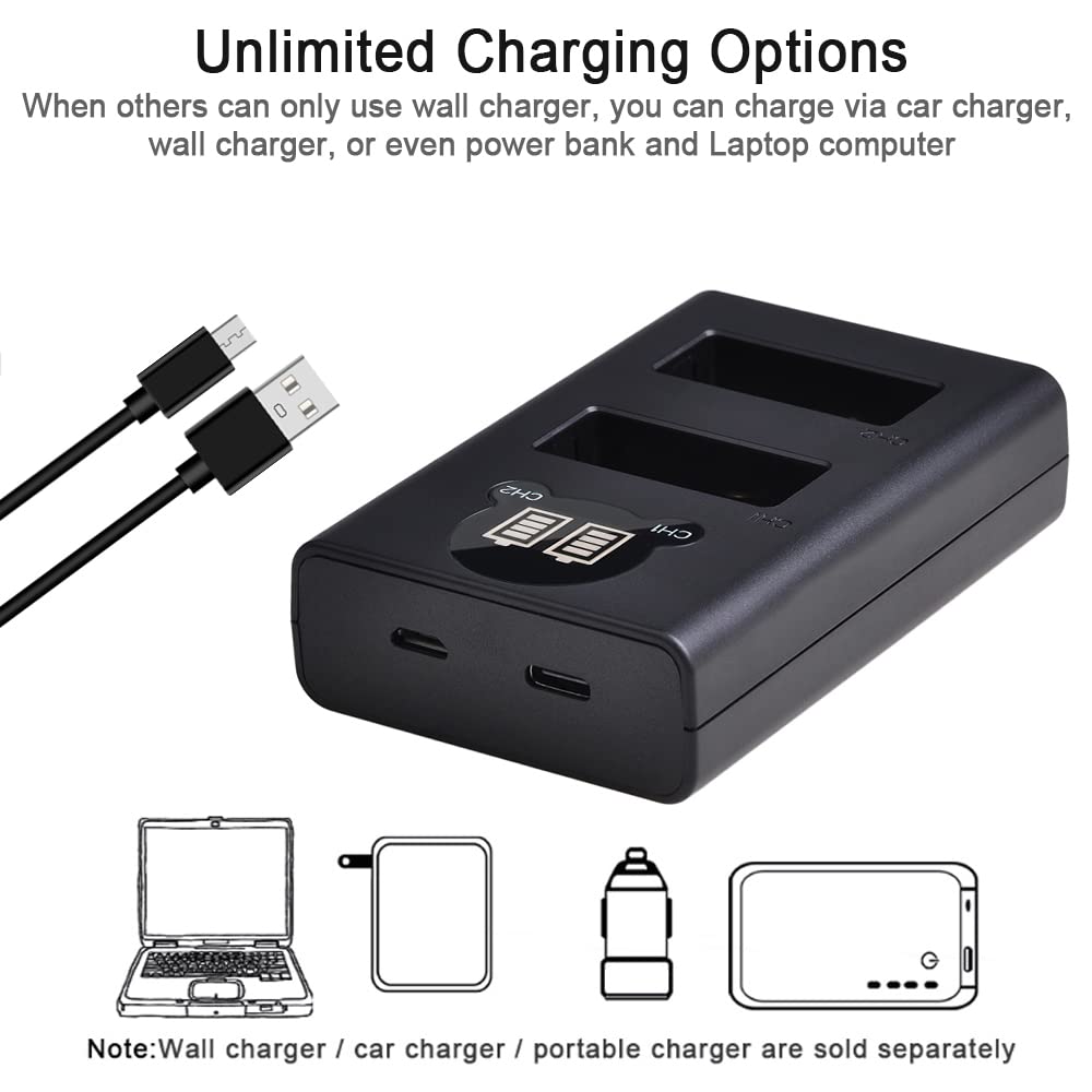 DuraPro Lot de 2 Batteries LP-E17 + Double Chargeur LCD USB avec Port de Type C pour appareils Photo numériques Canon EOS M3 M5 M6 200D 250D 750D 760D 800D Rebel T6i T6s 8000D 9000D