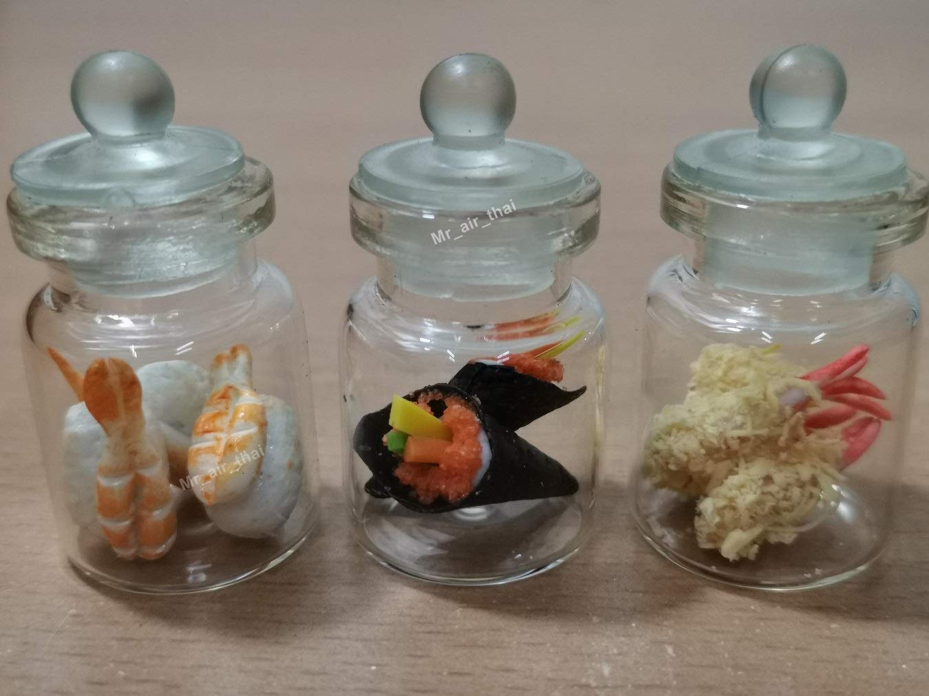 3pc Miniature Sushi Set Food Dollhouse Drink Japan Food Shshi Bento in Clear Glass Mini Bottle Fruit Food #MF095