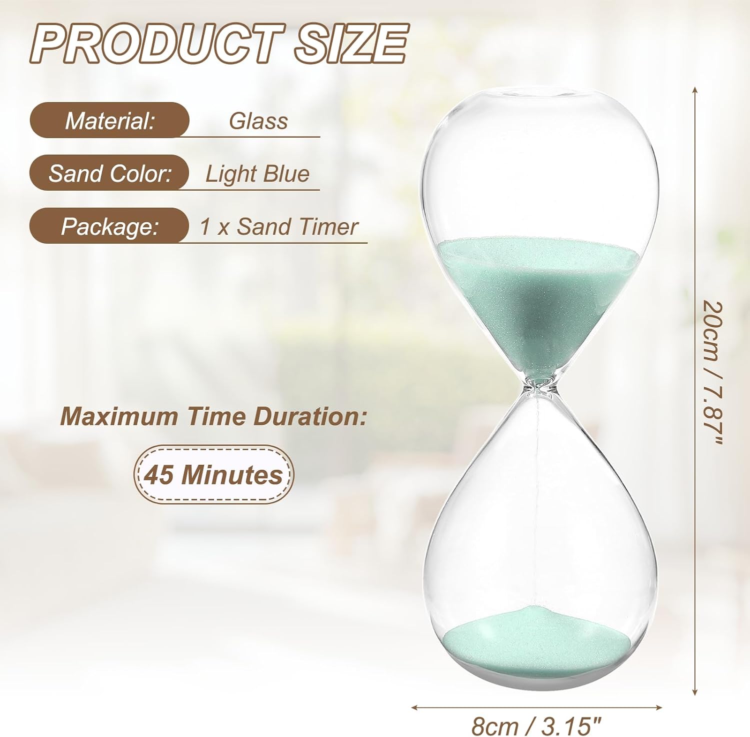 PATIKIL 45 Minutes Sand Timer, Sand Watch Hour Glass Sandglass Timer Clock for Living Room Home Office Restaurant Decoration, Light Blue