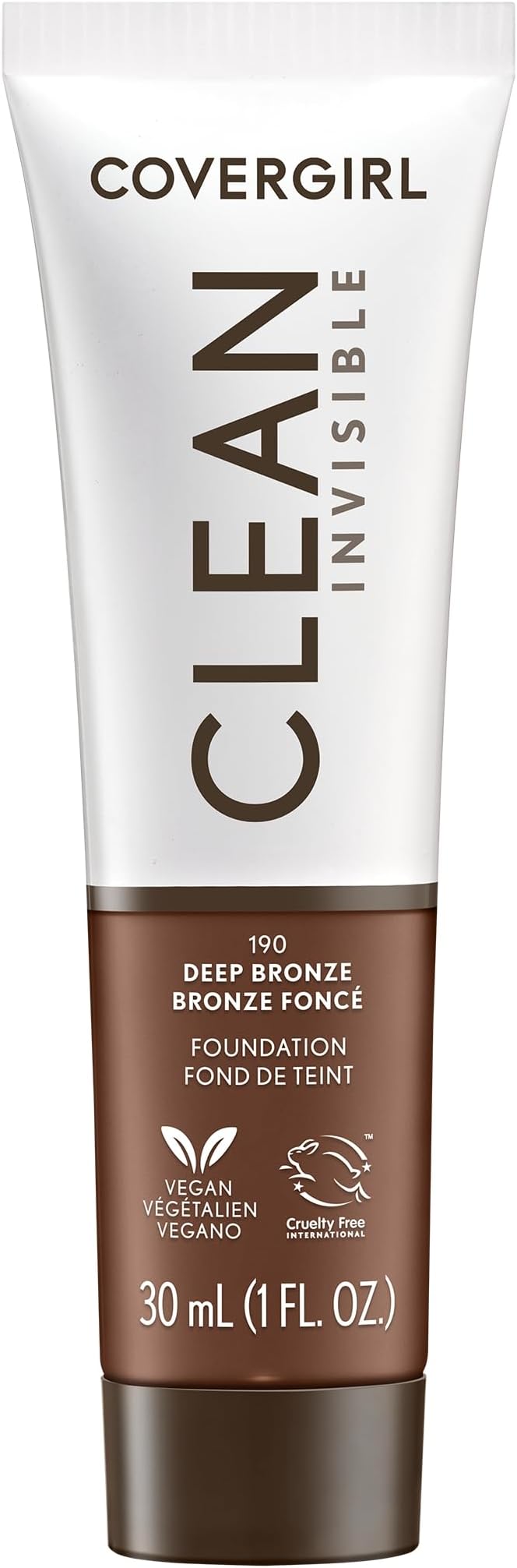 Clean Invisible Foundation Makeup, Dewy & Glowy Natural Finish, Buildable Coverage, Skin-Like Smooth Look, Vegan, Deep Bronze, 1oz