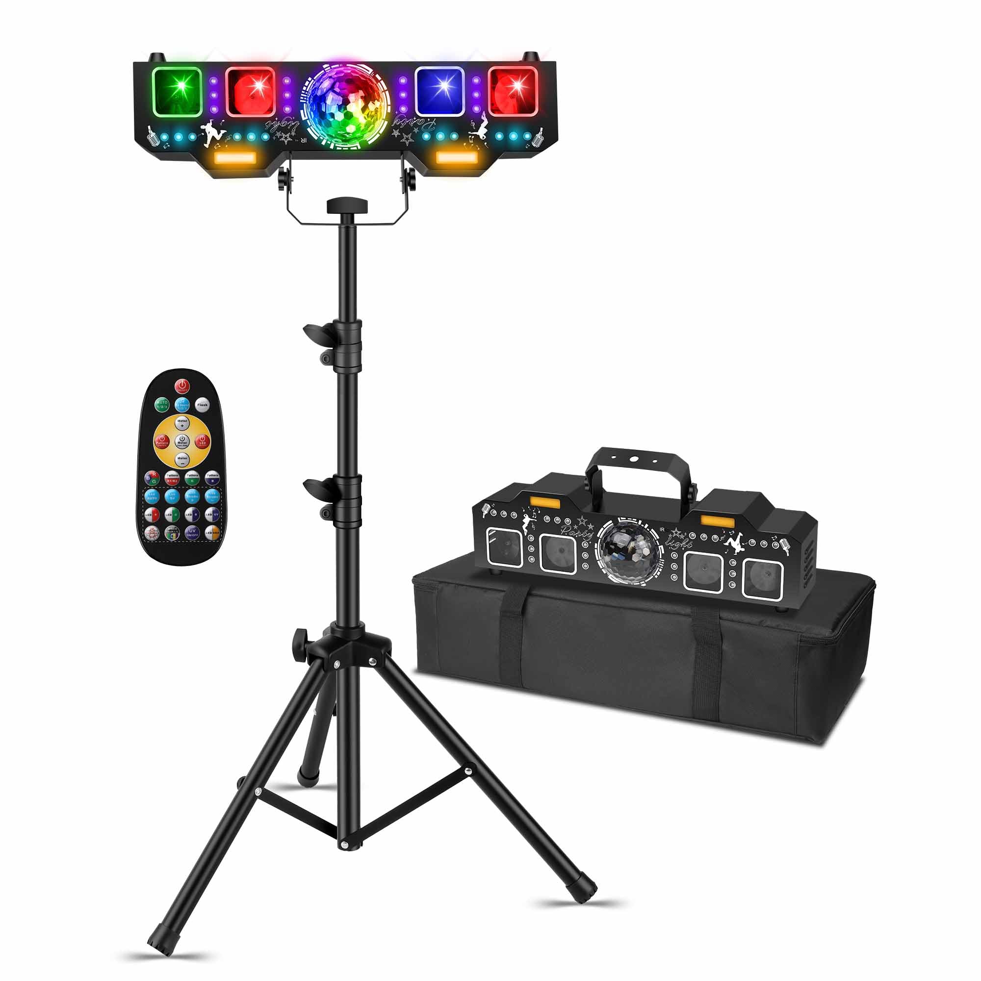 Photo 1 of ENDYSHOW DJ Light with Stand,7IN1 DJ Disco Party Light with Stand&Carry Bag RGB Par Lights,Rotating Ball,Strobe,UV Lighting by DMX Sound Activated Remote Control for Parties Gig Bar Stage