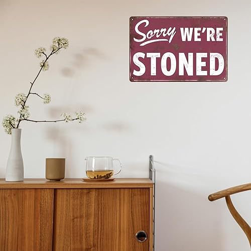 Miniatura 5 de Divertida decoración de garaje con texto en inglés Man Cave Bar, signo de humor, letrero de estaño Sorry We Are Stoned, accesorios de garaje,