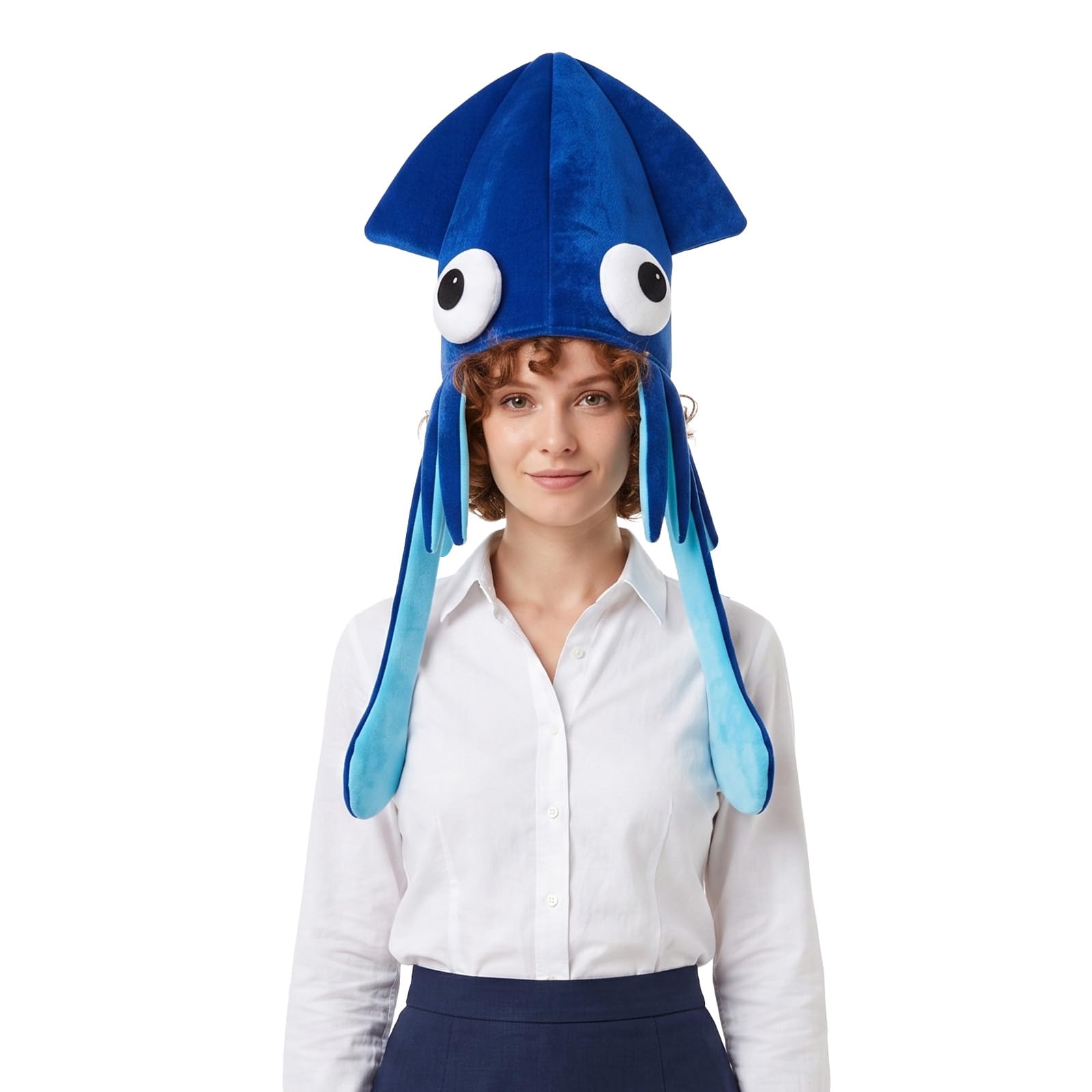 RUIXIA Adults Funny Octopus Squid Hat Plush Sea Animal Tentacle Costume Cap Novelty Headwear for Halloween Cosplay Stage Party (Blue)