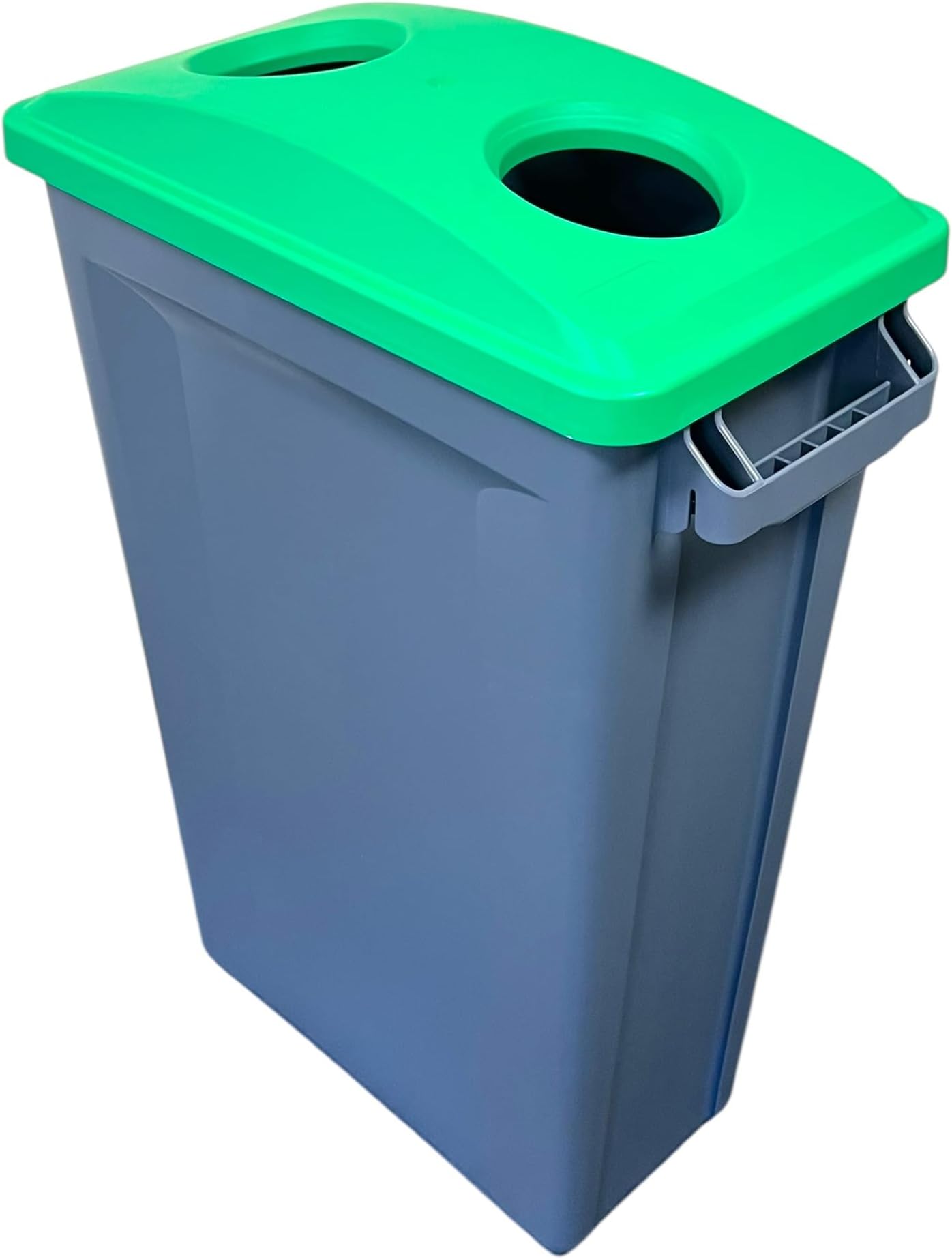 Chabrias Ltd 87 Litre Slim Bin Recycling Container, Space Saving Design, Rectangular for Home, Office, Kitchen – Commercial Product Vented Slim Waste Receptacle Bin (1, Grey & 2 Hole Green Lid)