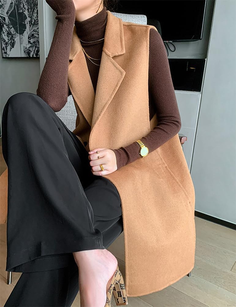 IDEALSANXUN Womens Long Wool Vest Fall Winter Sleeveless Blazer Jackets Wool Coat - Image 3