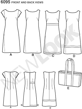 New Look N6095 Women's Dress & Tote Bag Sewing Pattern, Sleeveless & Short Sleeve Dresses, Sizes 10-22