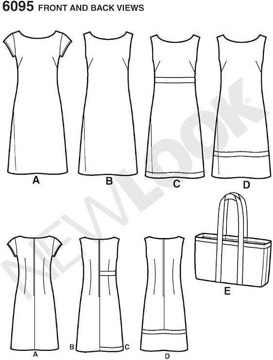 New Look N6095 Women's Dress & Tote Bag Sewing Pattern, Sleeveless & Short Sleeve Dresses, Sizes 10-22