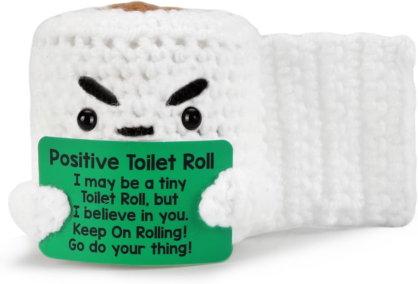 Positive Toilet Roll,Handmade Positive Toilet Roll Plush,Emotional Support Crochet Gift with Card for Women Men