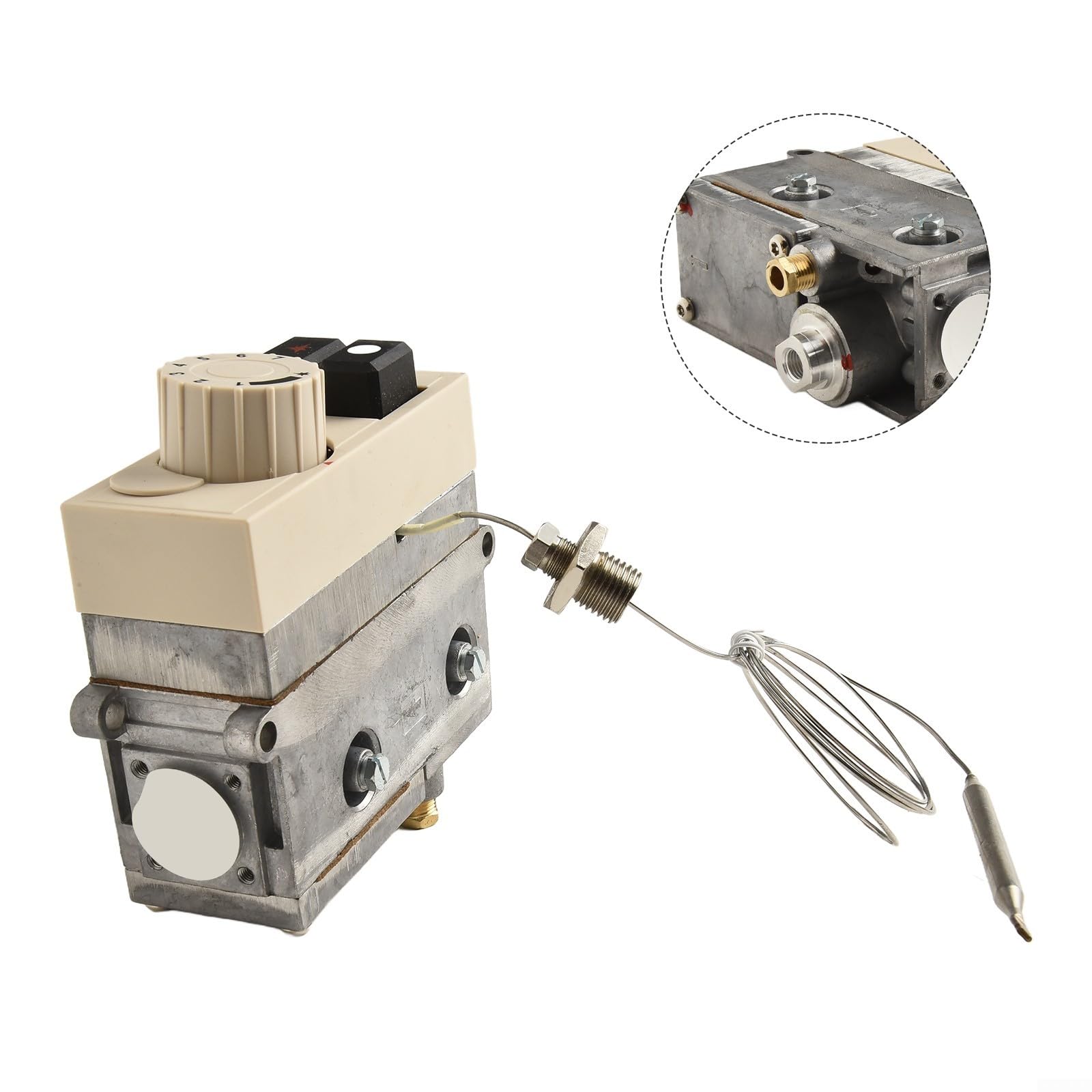 GY710 - Termostato de gas (100 – 340 °C, para quemadores de gas, freidoras y hornos, presión de entrada 50 mbar, carcasa metálica, repuesto SMT-WK002A)