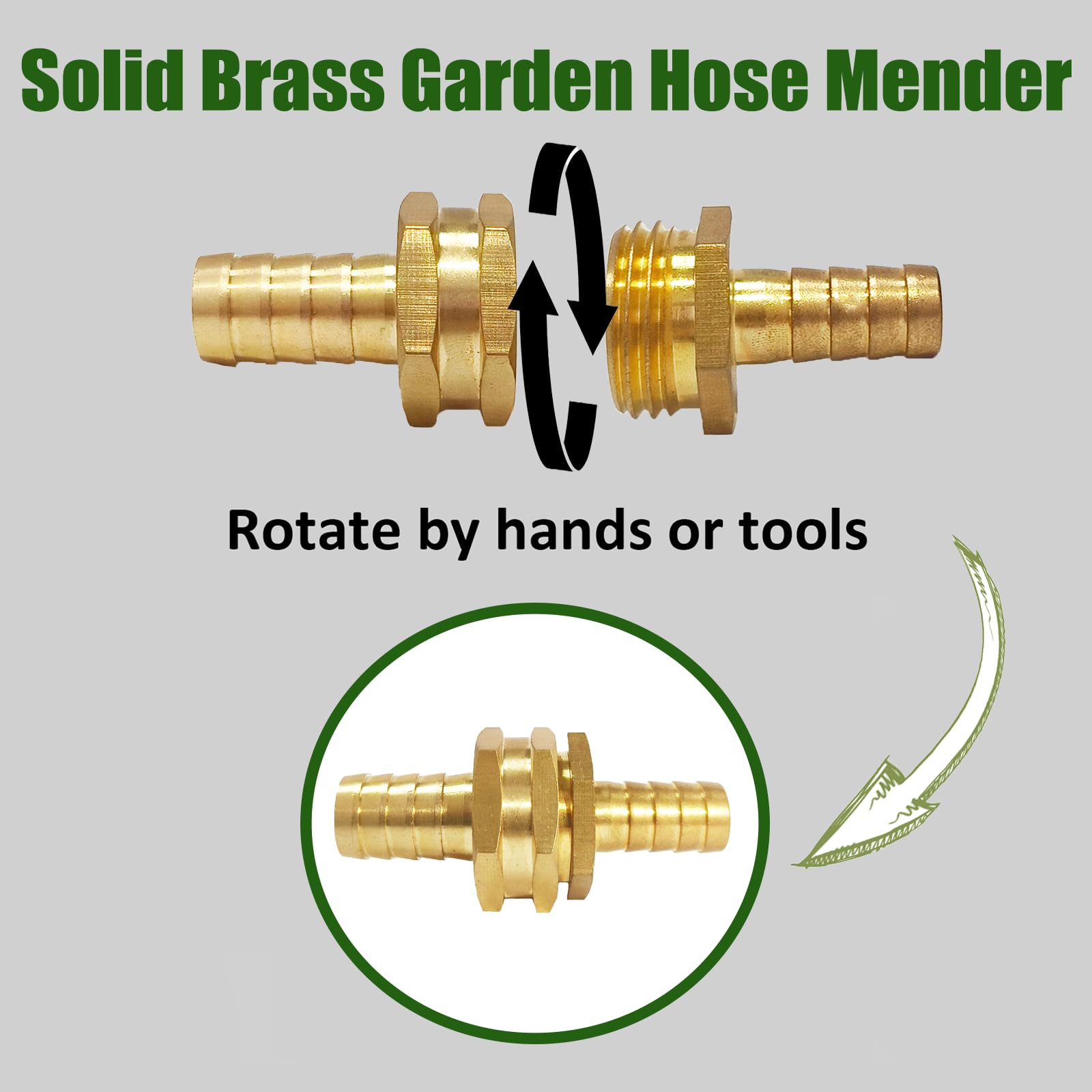 Connettore per riparazione tubi da giardino in ottone massiccio con morsetti, adatto per raccordi per tubi da giardino, raccordi per tubi maschio e femmina, set da 10 (5/8"-10)