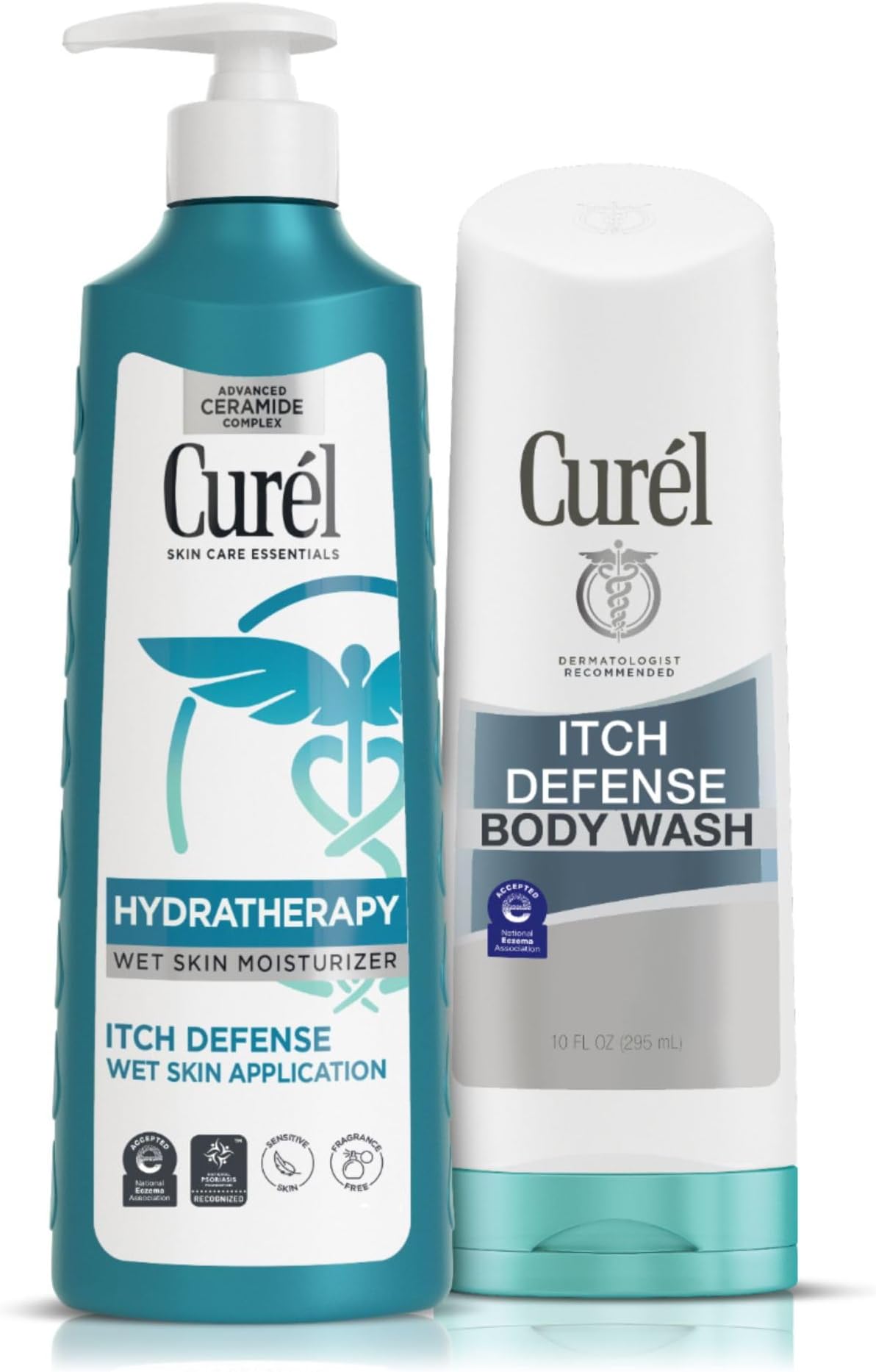 Curel Hydra Therapy Itch Defense Moisturizer and Body Wash Set, Wet Skin Lotion + Curel Itch Defense Calming Daily Cleanser, Body Wash, for Dry, Itchy Skin, 12 oz & 10 oz, Pack of 2